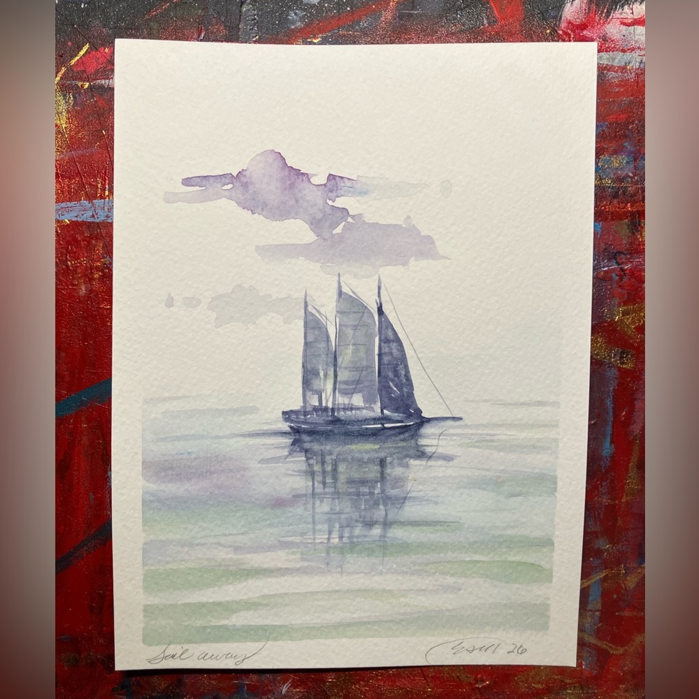 Original sailboat painting nautical art Watercolor marine Artwork Artettina